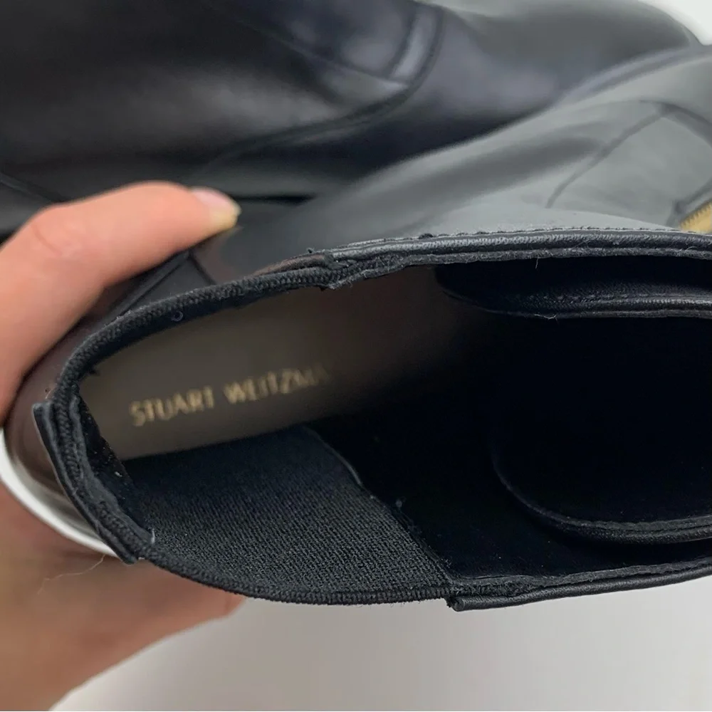 Stuart Weitzman Boots Black Leather Zip Front Ankle Bootie Low Heel Size 36.5 6 - Picture 7 of 10